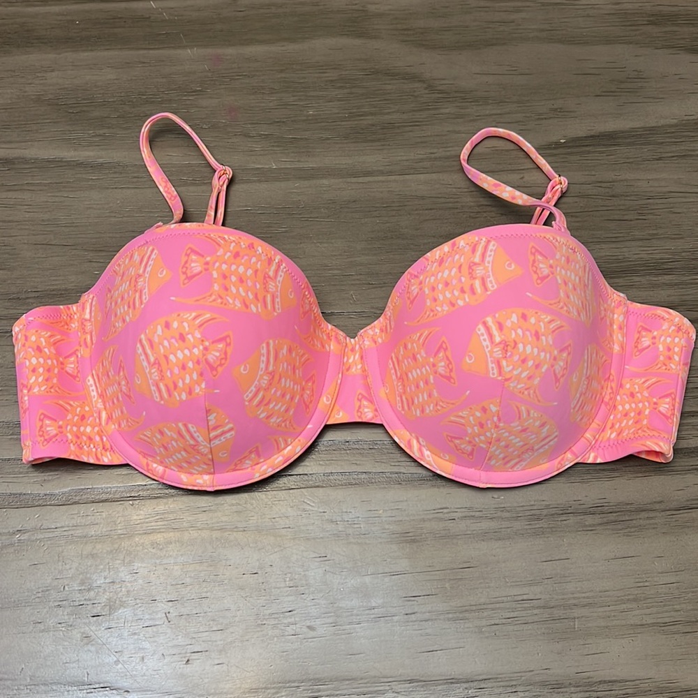 Vineyard Vines Pink and Orange Fish Print Bandeau Bikini Top